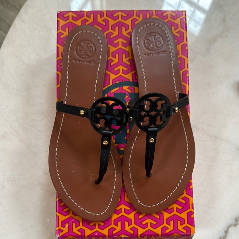 Tory Burch Black and Tan Sandals